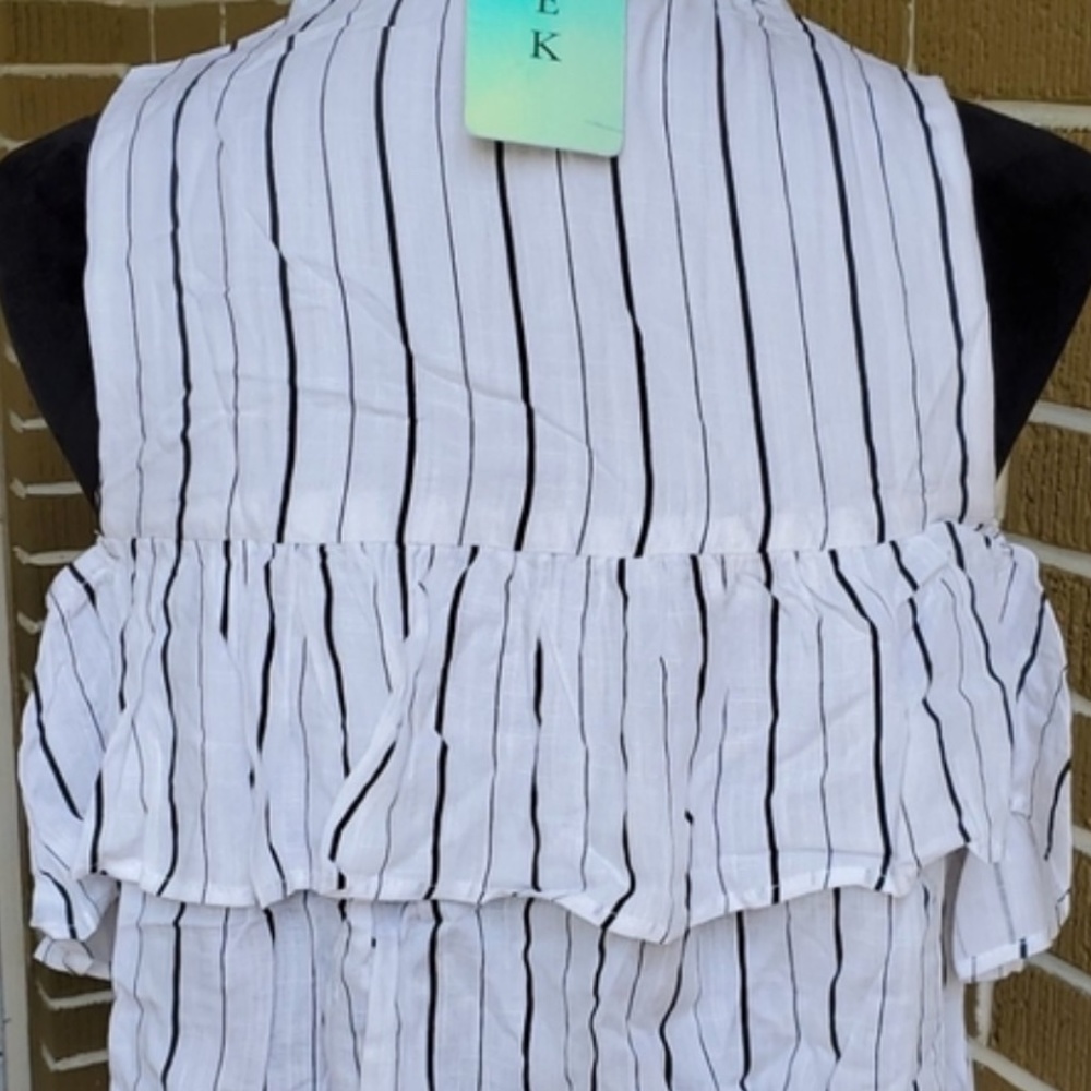 NWT MEEK Striped Frilled Top Small Cold Shoulder S
